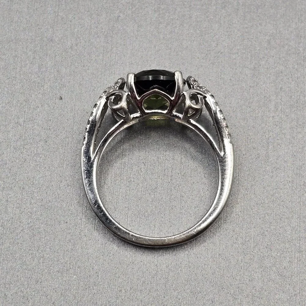 Sterling Silver Moldavite Statement Ring Size 5 Cathedral Setting Signed KYJ - Picture 5 of 15